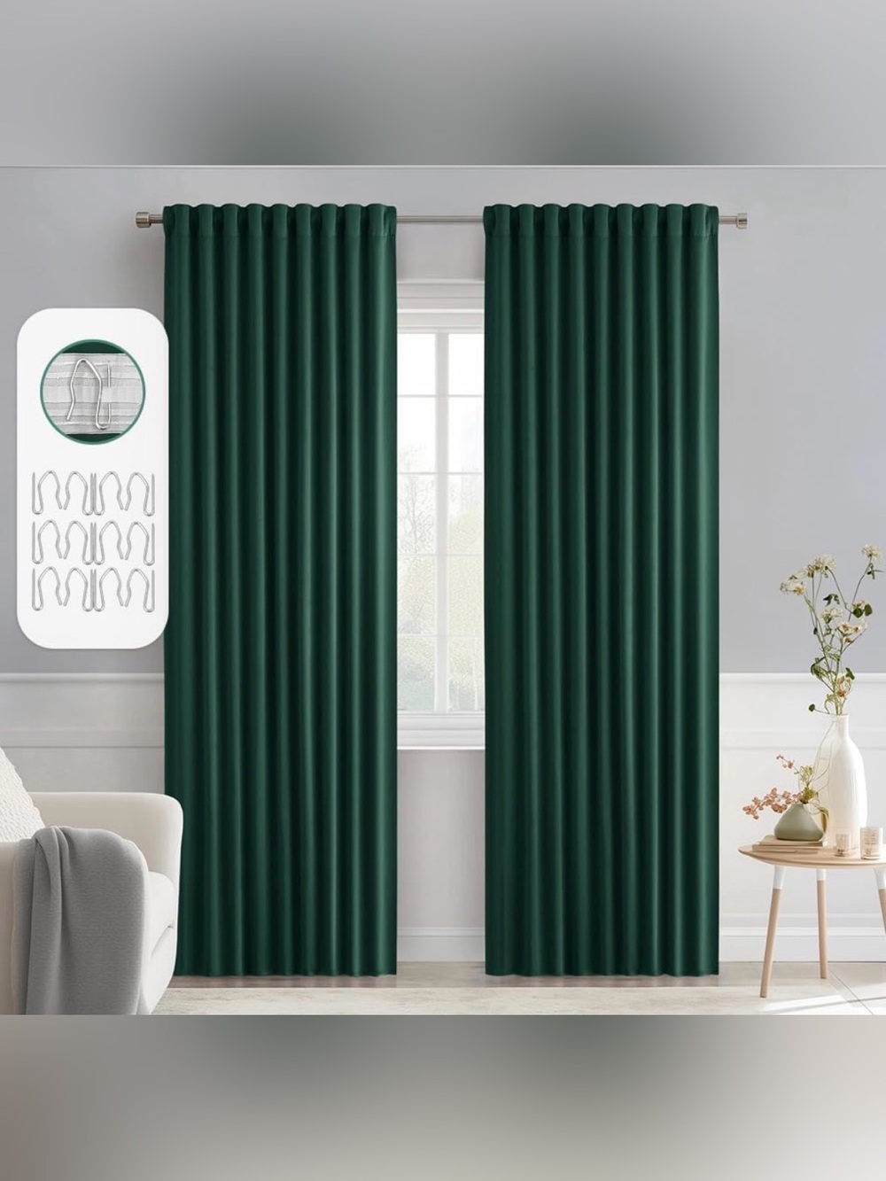 MIULEE Dark Green Blackout Curtains 84” x 32” 2 Panels